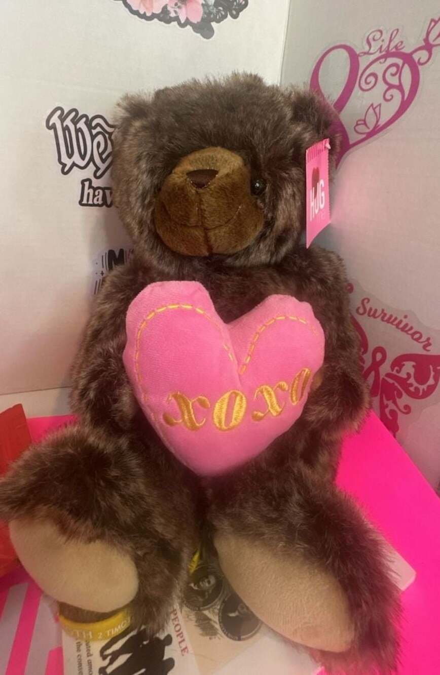Hug Fun Hug Me Brown Teddy Bear Holding Pink XOXO Heart Plush